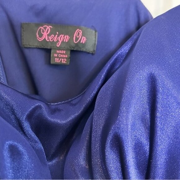 Reign On Bright Navy Blue Satin Speghetti Strap Formal Dress with Rhinestones L - Picture 4 of 9